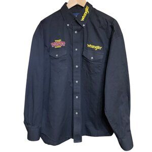 Wrangler Mens National Finals Rodeo Black Button-Up Shirt Embroidered Logos XL